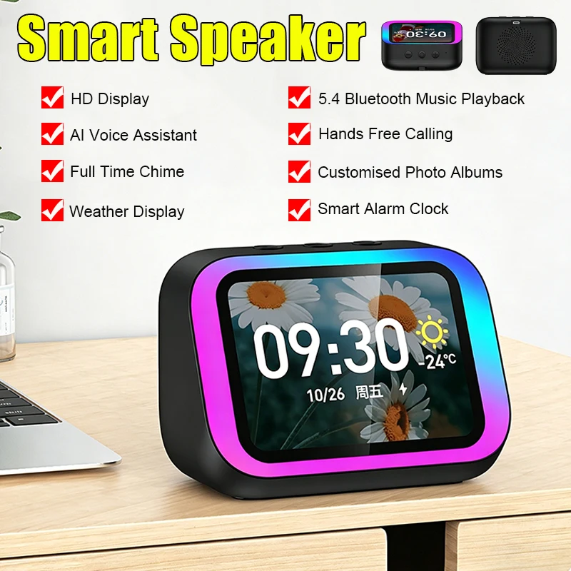 Full Range Speaker - KI-Sprachassistent Bluetooth-Lautsprecher mit Sprachassistent, Touchscreen-Display, RGB-Farblicht,